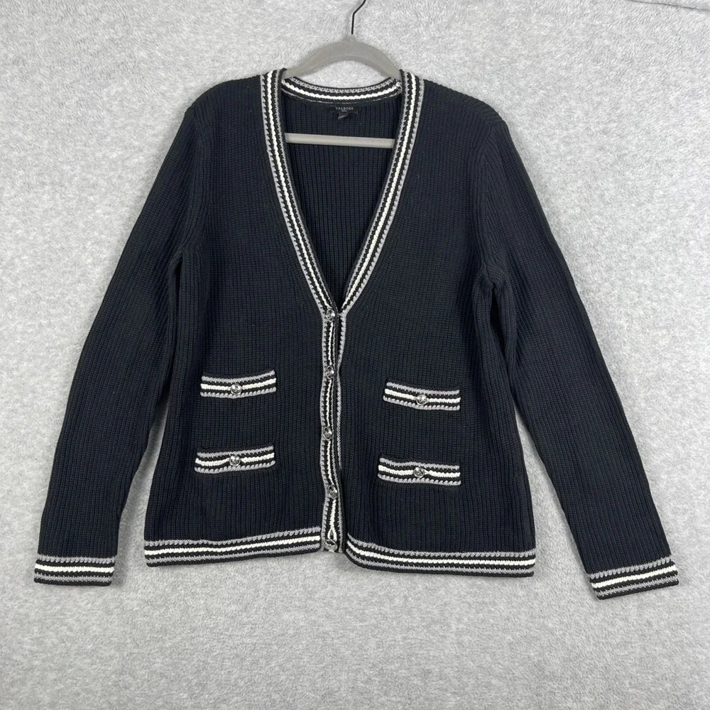 Talbots Black Button Front Cardigan Sweater Womens Petite LP Classic Preppy
